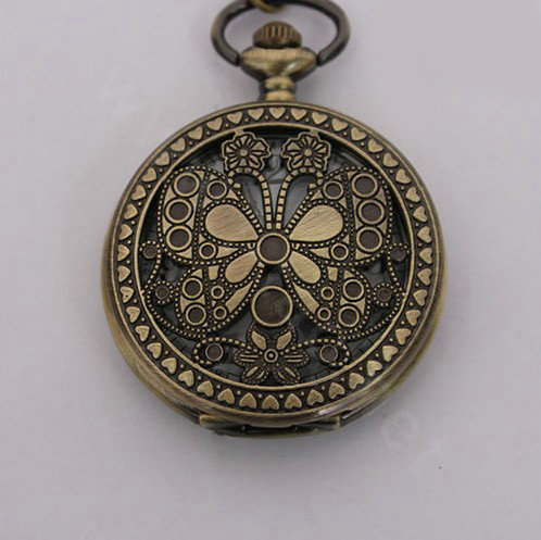 Retro Butterfly Pattern Bronze Pocket Watch Alloy DIY Phone Case Cover Deco Kit