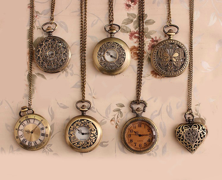 Retro Heart Pattern Bronze Pocket Watch Alloy DIY Phone Case Cover Deco Kit