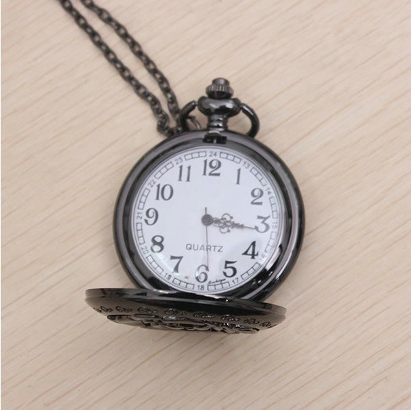 Retro pocket watch Necklace Alloy Metal DIY Phone Case Cover Deco Kit - Black