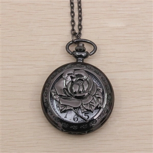 Retro pocket watch Necklace Alloy Metal DIY Phone Case Cover Deco Kit - Black