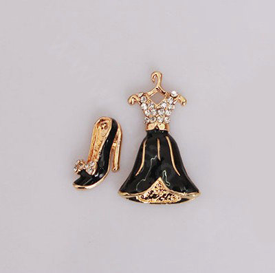 Skirt Shoes Alloy Bling Crystal Metal DIY Phone Case Cover Deco Kit - Black