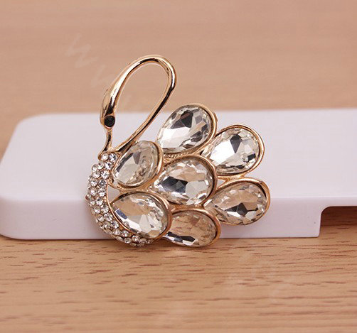 Swan Crystal Alloy Metal DIY Phone Case Cover Deco Kit - White