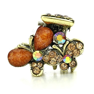 Hair Jewelry Crystal Butterfly Gold Plated Metal Rhinestone Hair Clip Claw Clamp - Coffee