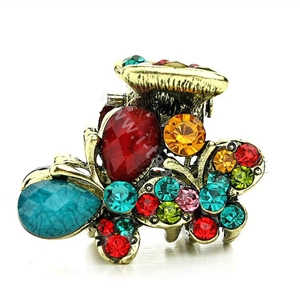 Hair Jewelry Crystal Butterfly Gold Plated Metal Rhinestone Hair Clip Claw Clamp - Multicolor