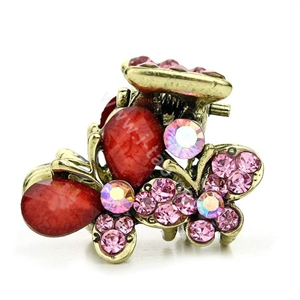 Hair Jewelry Crystal Butterfly Gold Plated Metal Rhinestone Hair Clip Claw Clamp - Pink