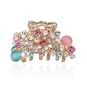 Hair Jewelry Crystal Rhinestone Flower Metal Hair Clip Claw Clamp - Multicolor