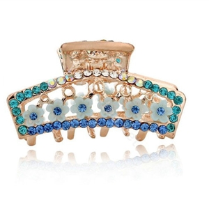 Hair Jewelry Crystal Rhinestone Flowers Metal Hair Clip Claw Clamp - Blue