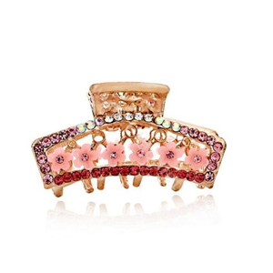 Hair Jewelry Crystal Rhinestone Flowers Metal Hair Clip Claw Clamp - Pink