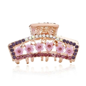 Hair Jewelry Crystal Rhinestone Flowers Metal Hair Clip Claw Clamp - Purple