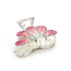 Hair Jewelry Crystal Rhinestone Glaze Metal Hair Clip Claw Clamp - Pink