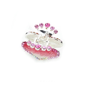 Hair Jewelry Crystal Rhinestone Love Heart Glaze Metal Hair Clip Claw Clamp - Pink