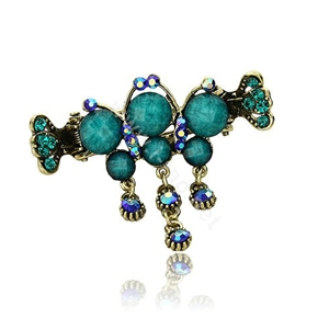 Hair Jewelry Crystal Rhinestone Vintage Metal Hair Clip Claw Clamp - Blue
