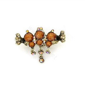 Hair Jewelry Crystal Rhinestone Vintage Metal Hair Clip Claw Clamp - Coffee