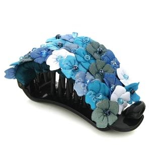 Hair Jewelry Fabric Flower Bead Rhinestone Hairpin Hair Claw Clip Clamp - Blue