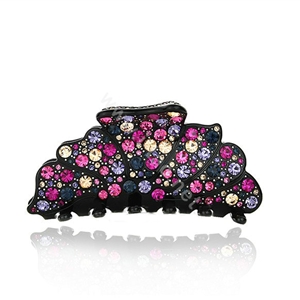 Hair Jewelry Floral Diamond Crystal Rhinestone Hair Clip Claw Clamp - Black
