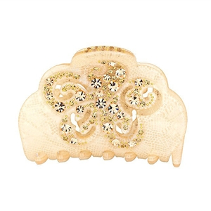 Hair Jewelry Floral Diamond Rhinestone Crystal Hair Clip Claw Clamp - Champagne