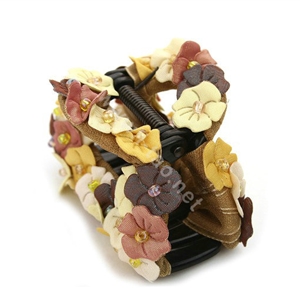 Hair Jewelry Flower Fabric Crystal Rhinestone Hair Claw Clip Clamp - Beige