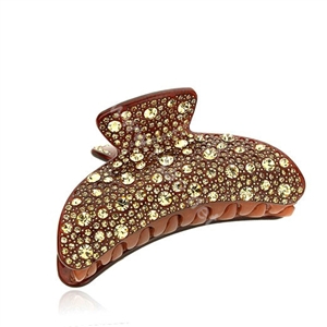 Hair Jewelry Full Diamond Rhinestone Crystal Hair Clip Claw Clamp - Coffee