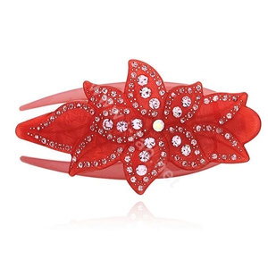 Hair Jewelry Rhinestone Crystal Flower Hairpin Hair Clip Claw Clamp - Red