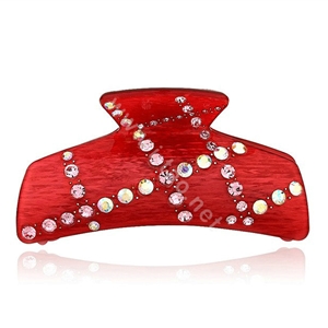 Hair Jewelry Rhinestone Crystal Resin Hair Clip Claw Clamp - Red