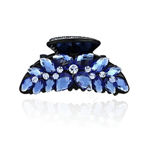 Luxury Hair Jewelry 3D Rhinestone Crystal Hair Clip Claw Clamp - Blue