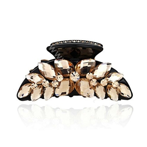 Luxury Hair Jewelry 3D Rhinestone Crystal Hair Clip Claw Clamp - Champagne