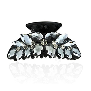 Luxury Hair Jewelry 3D Rhinestone Crystal Hair Clip Claw Clamp - Gray