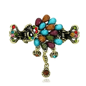 Retro Sparkly Crystal Peacock Metal Hair Barrette Clip Hair Claw Clamp - Multicolor