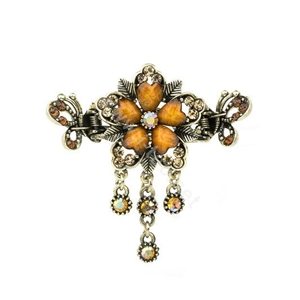 Vintage Sparkly Crystal Flower Gold Plated Metal Hair Barrette Clip Hair Accessory - Champagne