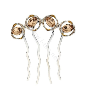 Elegant Hair Jewelry Rhinestone Crystal Circle Metal Hairpin Clip Comb - Champagne