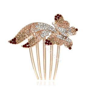 Hair Accessories Rhinestone Crystal Butterfly Metal Hair Pin Clip Comb - Champagne