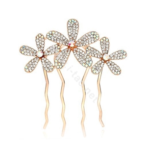 Hair Accessories Rhinestone Crystal Flower Metal Hair Pin Clip Comb - White