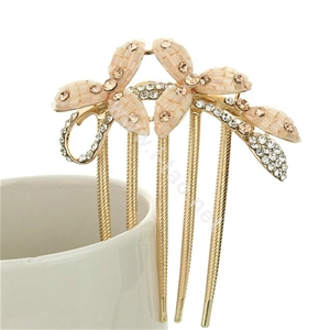 Hair Jewelry Crystal Rhinestone Clover Metal Hairpin Clip Comb Pin - Champagne