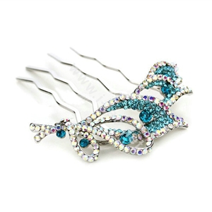 Hair Jewelry Crystal Rhinestone Flower Metal Hairpin Clip Comb Pin - Blue