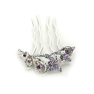 Hair Jewelry Crystal Rhinestone Flower Metal Hairpin Clip Comb Pin - Purple