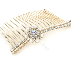 Hair Jewelry Crystal Rhinestone Pearl Flower Metal Hair Pin Comb Clip - White