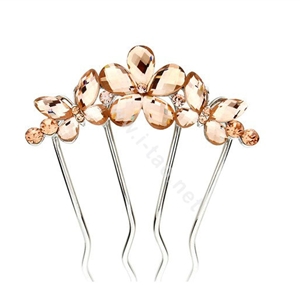 Hair Jewelry Rhinestone Crystal Butterfly Flower Metal Hairpin Clip Comb Pin - Champagne