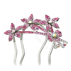 Hair Jewelry Rhinestone Crystal Flower Metal Hairpin Clip Comb Pin - Pink