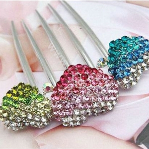 Hair Jewelry Rhinestone Crystal Lover Metal Hairpin Clip Comb Pin - Multicolor