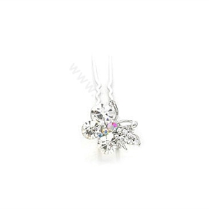 U Shape HairPin Crystal Rhinestone Butterfly Metal Hair Comb Clip Fork Stick - White
