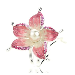 U Shape HairPin Crystal Rhinestone Flower Hair Comb Clip Fork Stick - Pink
