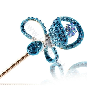 Bling Rhinestone Crystal Flower Hairpin Hair Clasp Clip Fork Stick - Blue