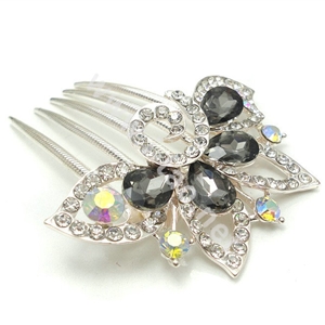 Bride Hair Accessories Crystal Rhinestone Flower Alloy Hair Clip Combs - Black