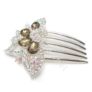 Bride Hair Accessories Crystal Rhinestone Flower Alloy Hair Clip Combs - Champagne