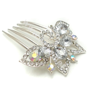Bride Hair Accessories Crystal Rhinestone Flower Alloy Hair Clip Combs - White