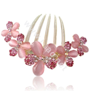 Elegant Hair Accessories Alloy Rhinestone Crystal Flower Hair Combs Clip - Pink