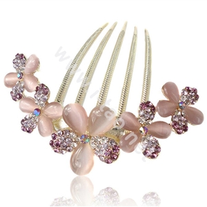 Elegant Hair Accessories Alloy Rhinestone Crystal Flower Hair Combs Clip - Purple