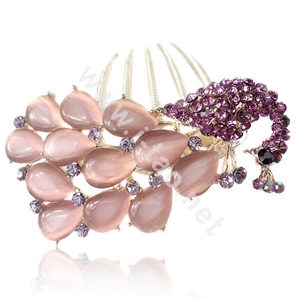 Elegant Hair Accessories Rhinestone Crystal Peacock Alloy Hair Combs Clip - Purple