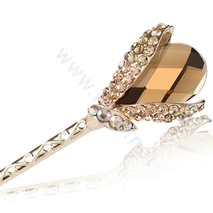 Elegant Rhinestone Crystal Flower Hairpin Hair Clasp Clip Fork Stick - Champagne