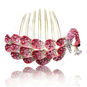 Fashion Hair Accessories Rhinestone Crystal Peacock Alloy Hair Combs Clip - Red
